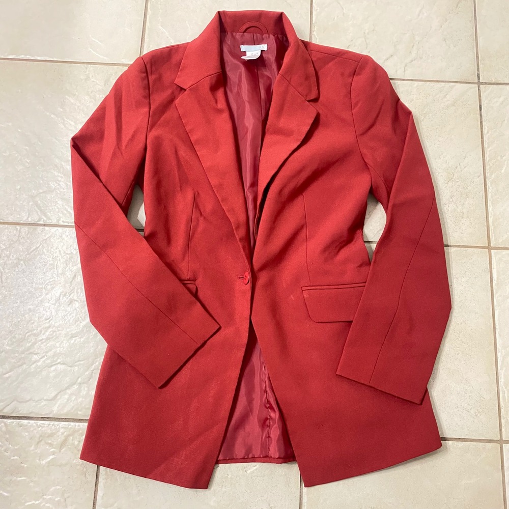 Chic Red Single Button Blazer Jacket Women's‎ Size 8 Tailored Business Casual